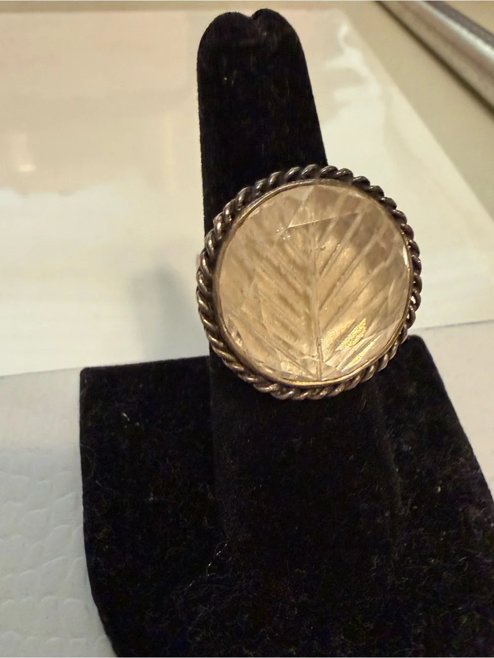 Vintage KumKum of Sweden sterling ring with reverse carved clear quartz
